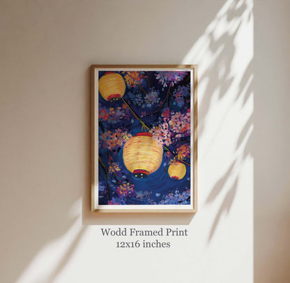Midnight Blossom Lanterns – Night Garden Art Print