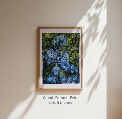 Blue Leadwort Flower Art Print: Botanical Gouache Painting