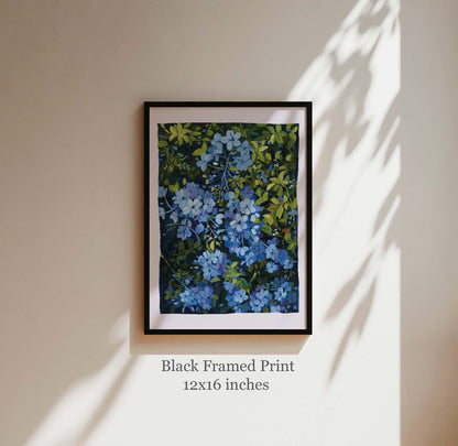 Blue Leadwort Flower Art Print: Botanical Gouache Painting