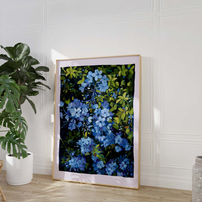 Blue Leadwort Flower Art Print: Botanical Gouache Painting