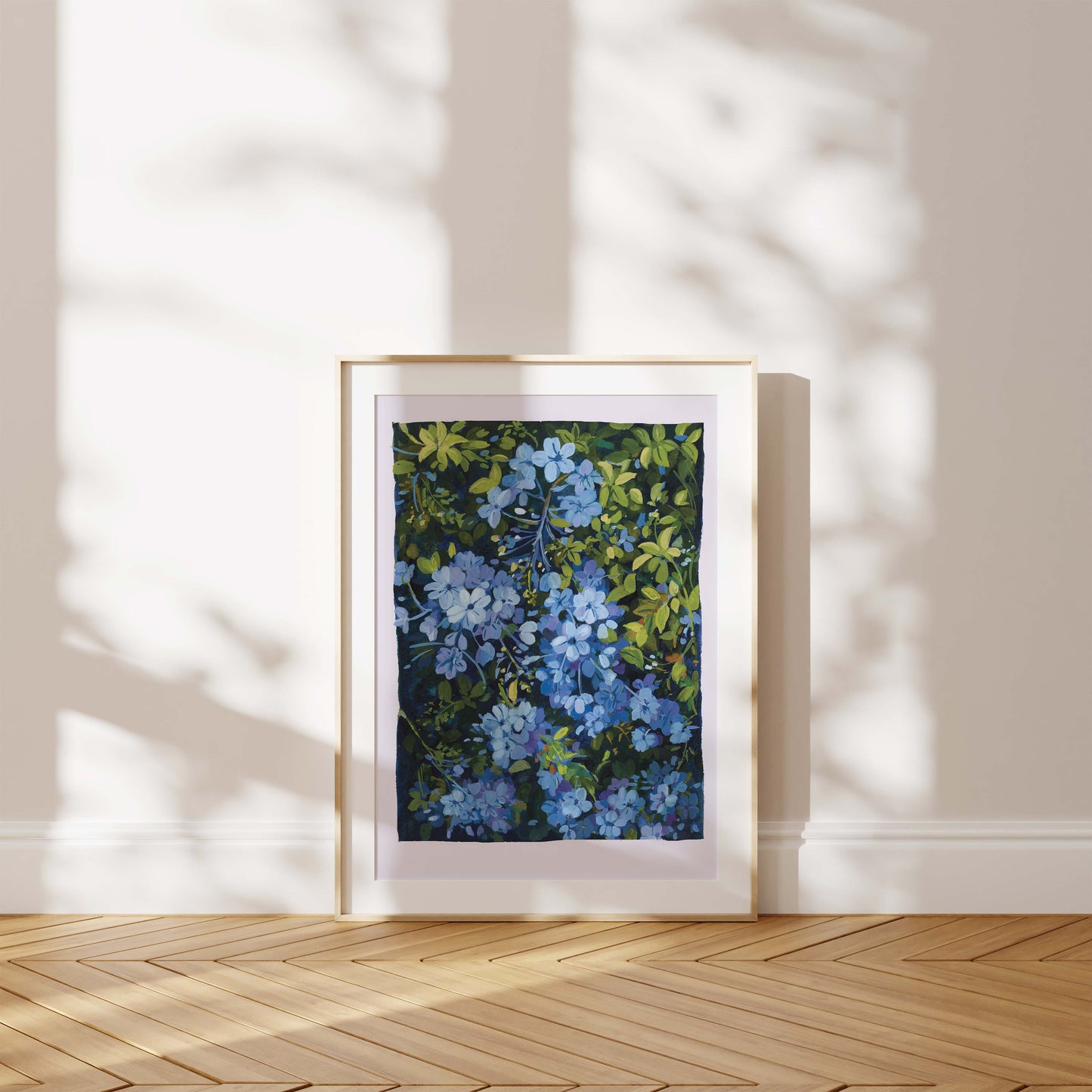 Blue Leadwort Flower Art Print: Botanical Gouache Painting