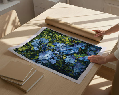 Blue Leadwort Flower Art Print: Botanical Gouache Painting