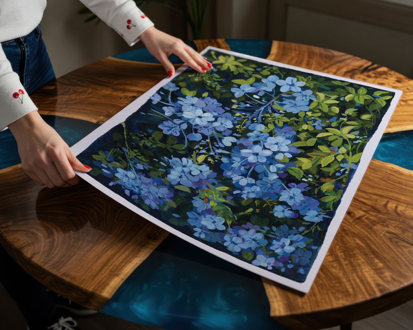 Blue Leadwort Flower Art Print: Botanical Gouache Painting