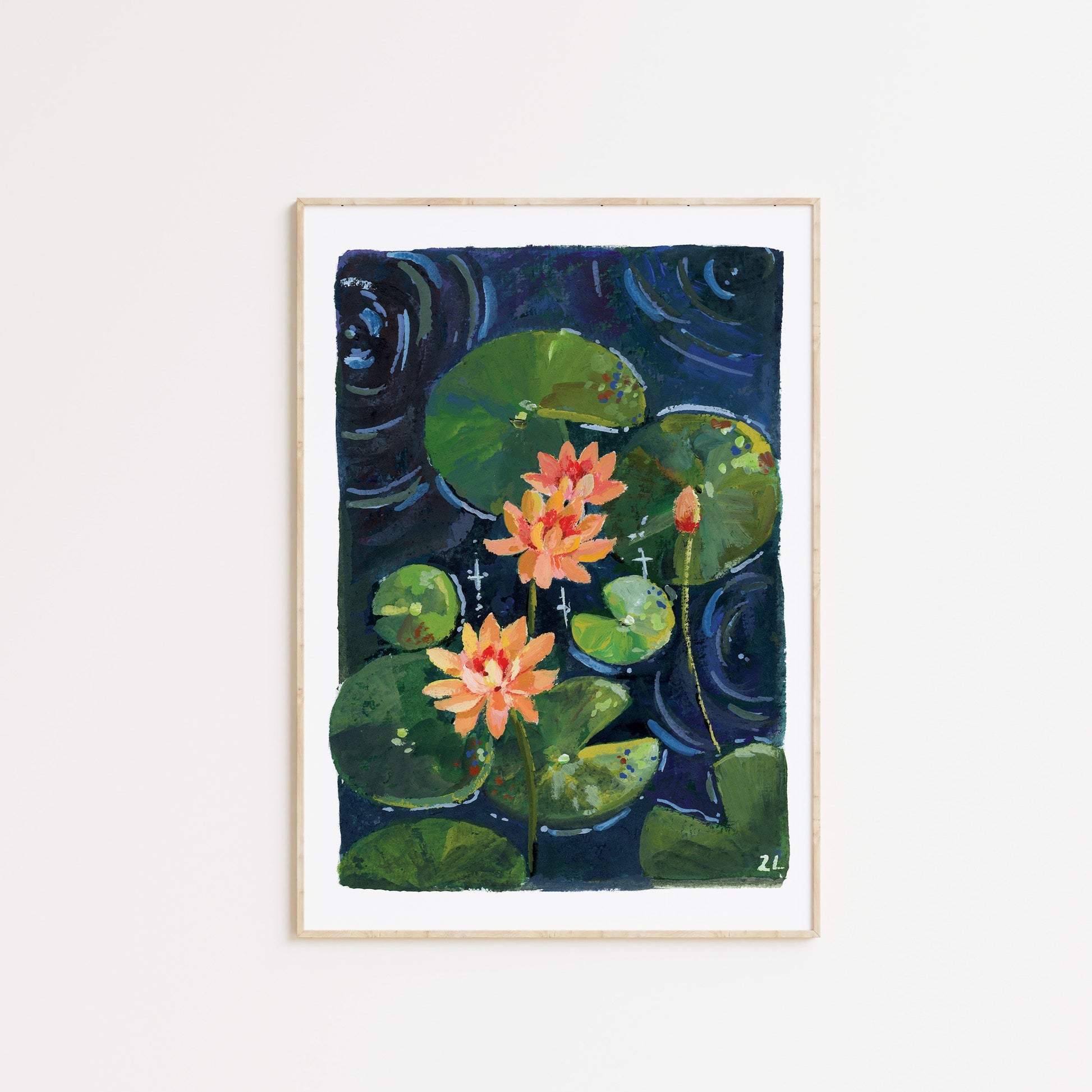Green Waterlily Pond Artist Gouache On Canvas Board 5x7 inches