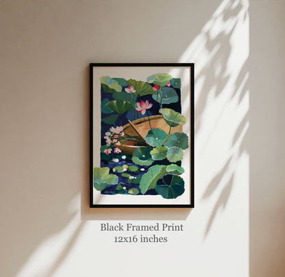 Zen series No.4- The Flower Boat- Gouache art print