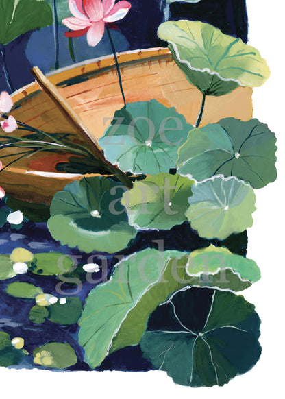 Zen series No.4- The Flower Boat- Gouache art print
