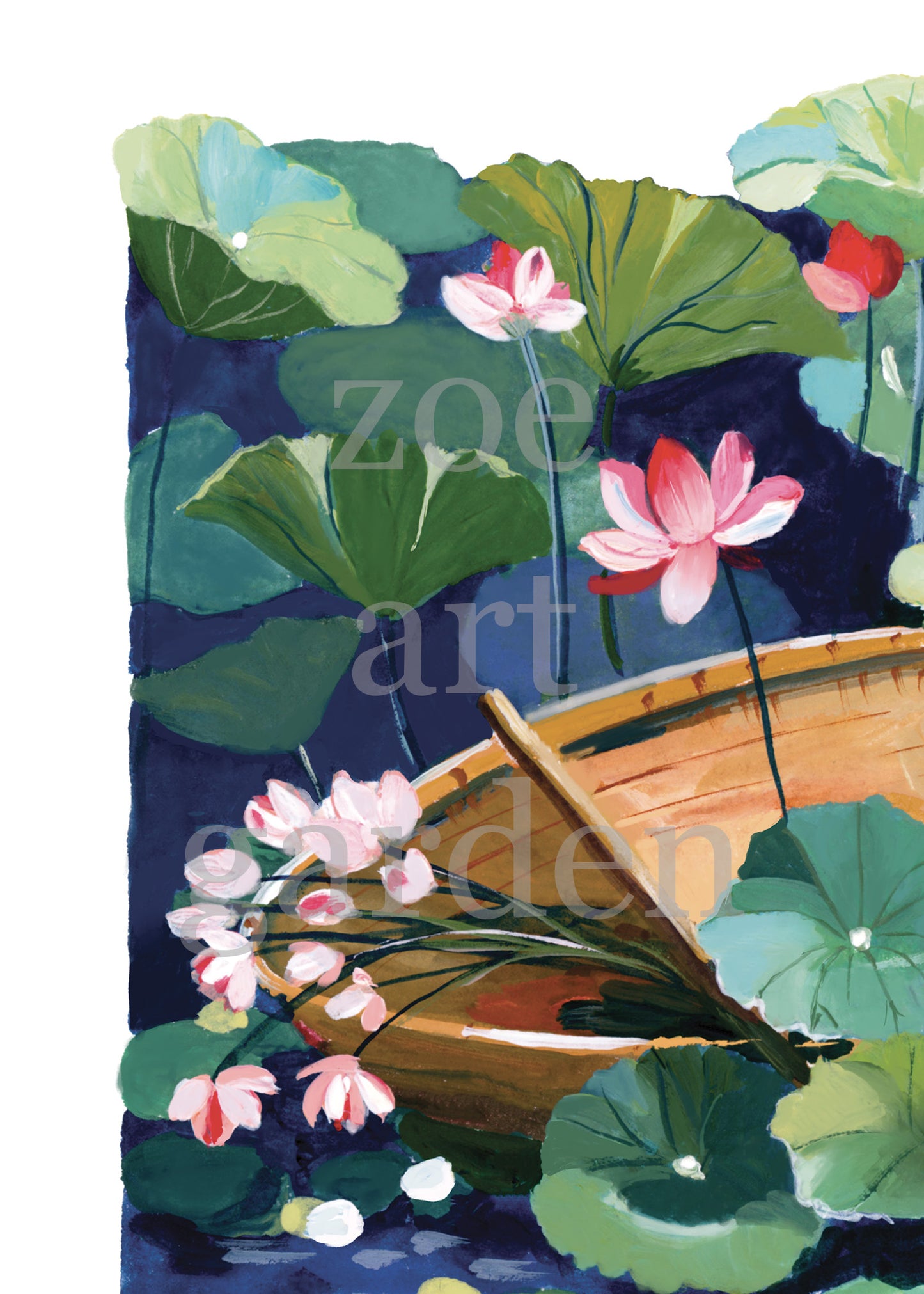Zen series No.4- The Flower Boat- Gouache art print