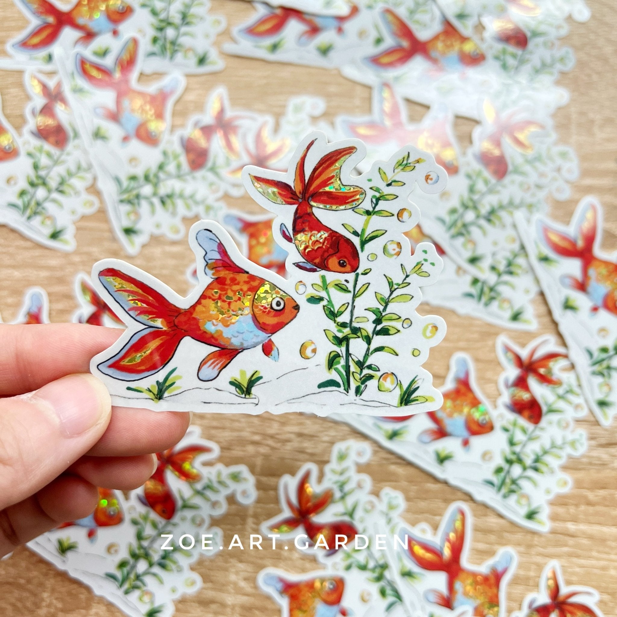 Fat Goldfish Sticker Cute Gold fish Sticker- Glossy and Glitter Sticker – Zoe Art Garden