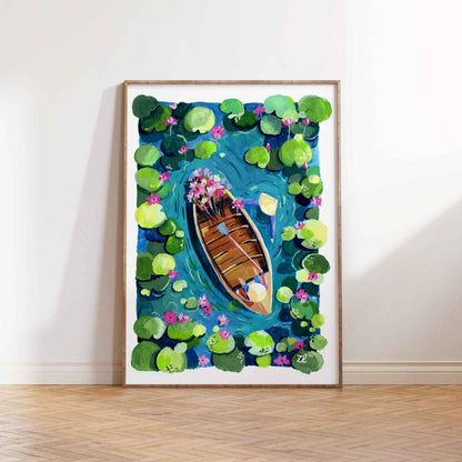 Zen series No.5- Picking lotus- Gouache Art Print