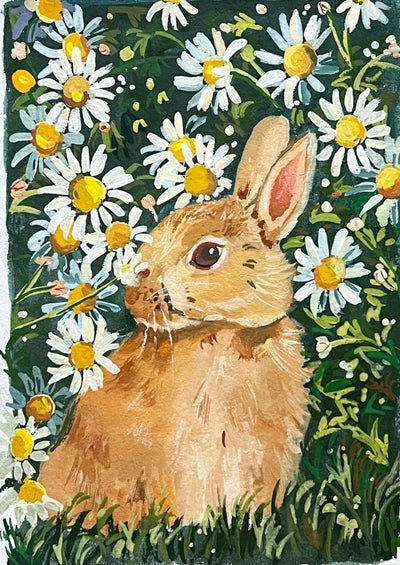 rabbit gouache painting 