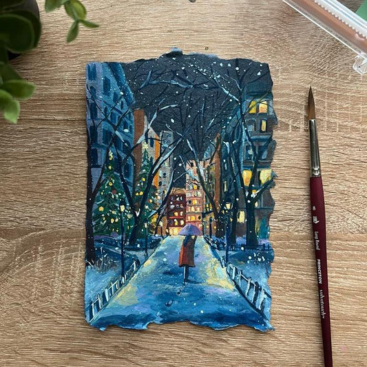 On the Christmas night: Original gouache painting