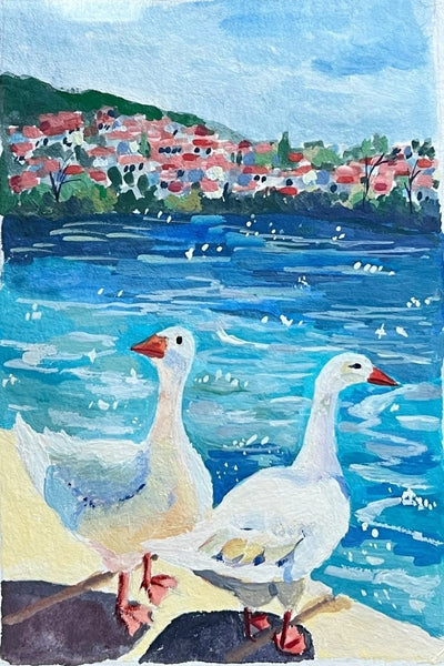 Geese in the sun- 5x7"