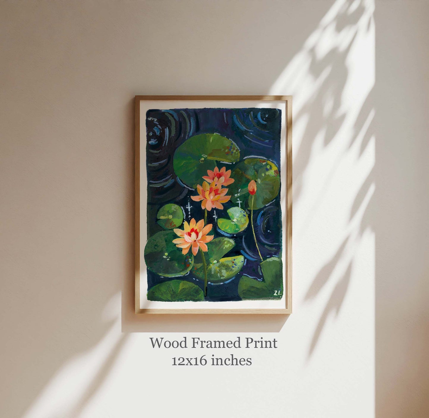 Coral Lotus Pond Art – Vibrant Gouache Print for Good Vibes