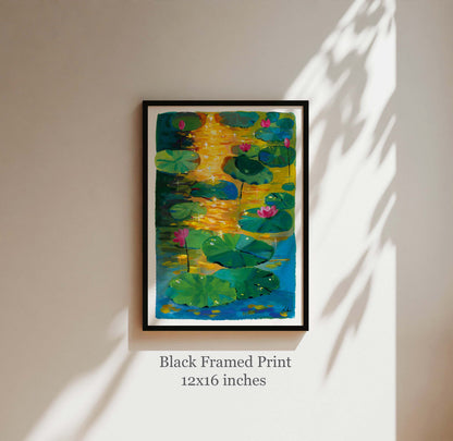 Lotus Pond at Sunset – Glowing Nature Art Print