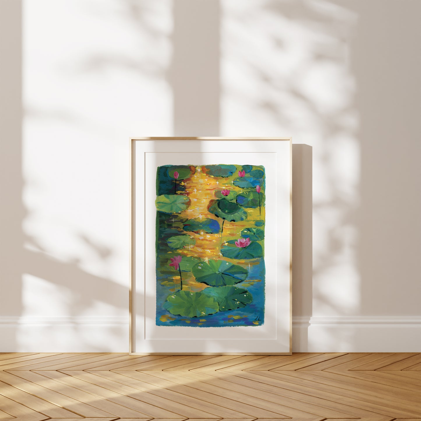 Lotus pond Study IV-The sunset- Gouache art print