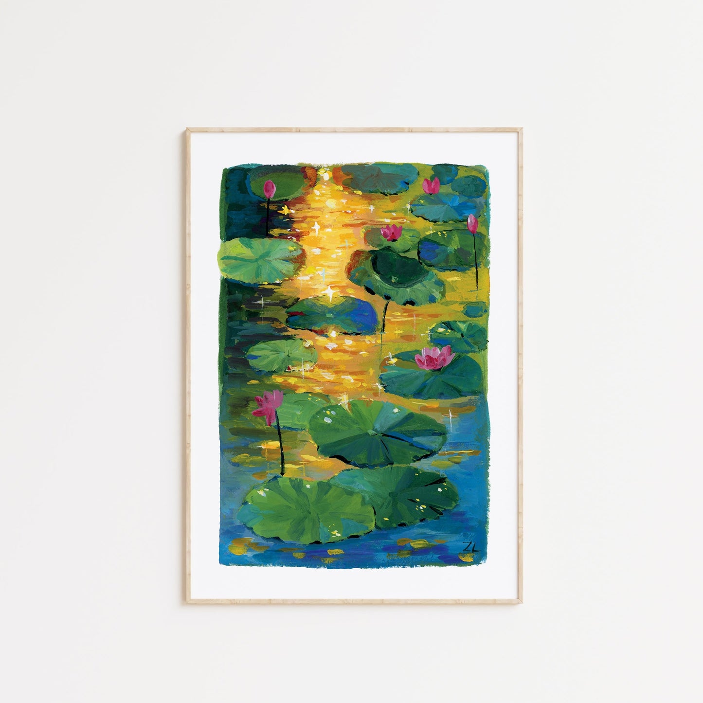 Lotus pond Study IV-The sunset- Gouache art print