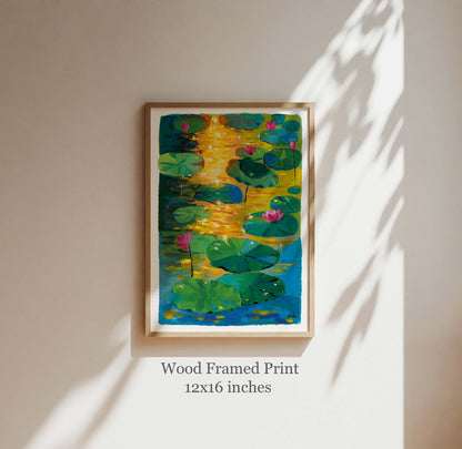 Lotus Pond at Sunset – Glowing Nature Art Print