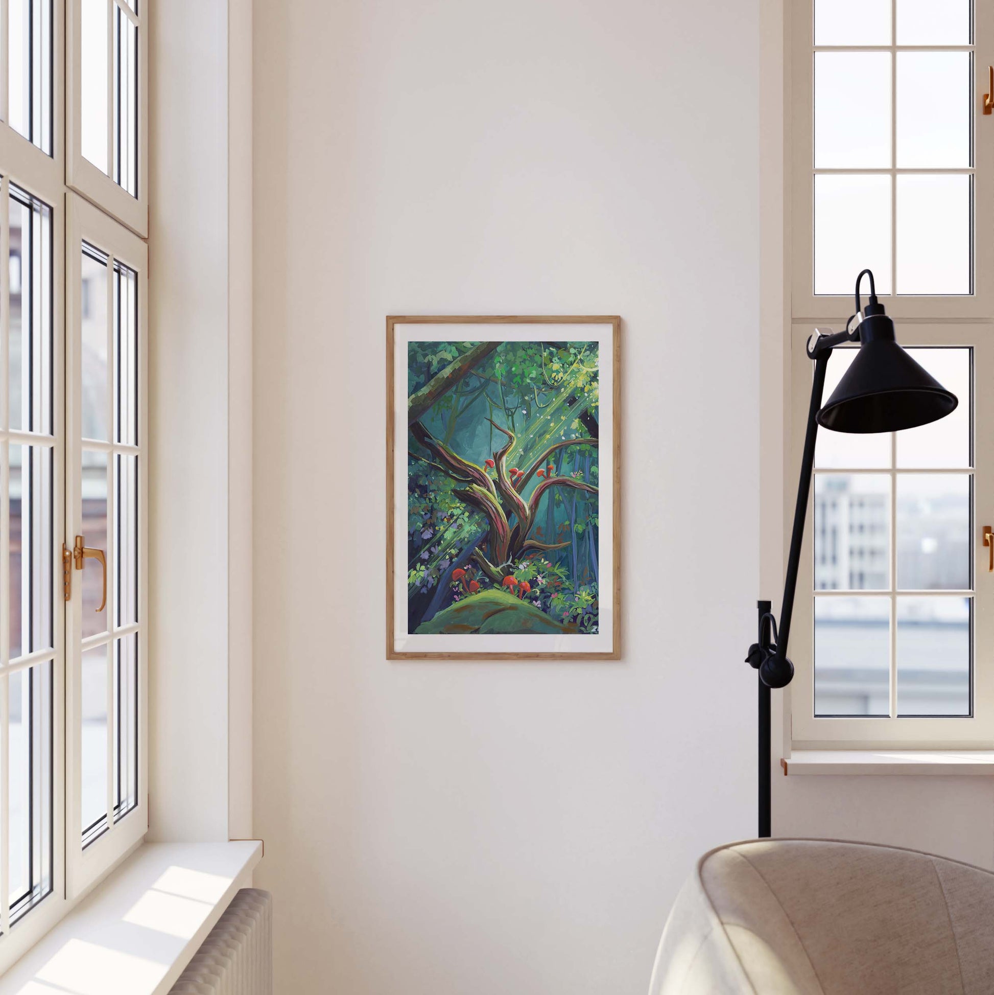 goauche painting, art print, nature painting, oak tree, forest, greenery, green, wall art, gouache art