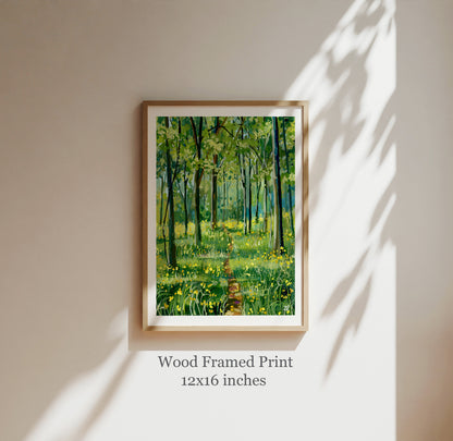 Spring Forest Path- Gouache painting- Green Forest art