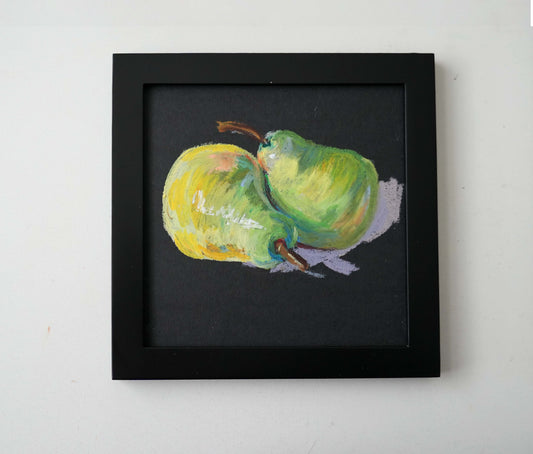 Original Oil Pastel Fruit Painting - Green Pears