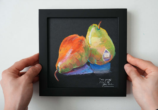 Original Oil Pastel Fruit Painting - Double Pears