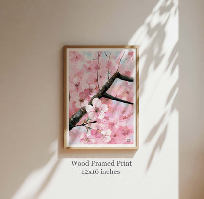 Cherry Blossom Art Print- Cotton Candy Gouache Art