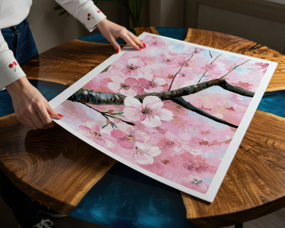 Cherry Blossom Art Print- Cotton Candy Gouache Art