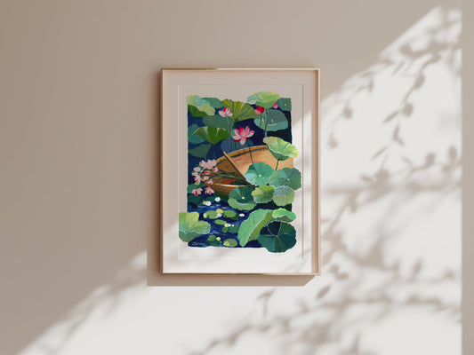 Zen series No.4- The Flower Boat- Gouache art print