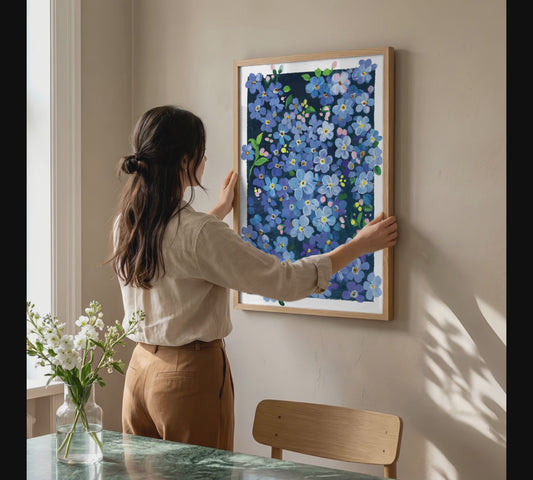 Forget-Me-Not Flower Wall Art | Gouache Art Print | Blue Botanical Print