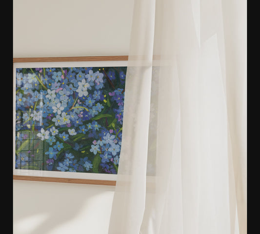 Forget-Me-Not Flower Wall Art | Dreamy Blue Floral Gouache Painting