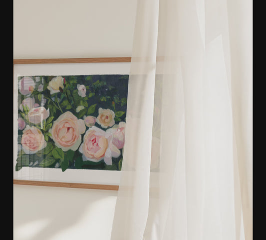Cream Rose Art Print, Garden Rose Flower Painting, Neutral Floral Decor, Elegant Nature Home Artwork