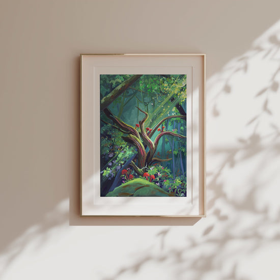 goauche painting, art print, nature painting, oak tree, forest, greenery, green, wall art, gouache art
