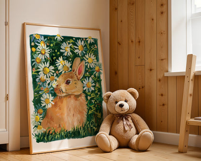Daisy Meadow Bunny – Cute Rabbit Art Print
