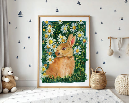 Daisy Meadow Bunny – Cute Rabbit Art Print