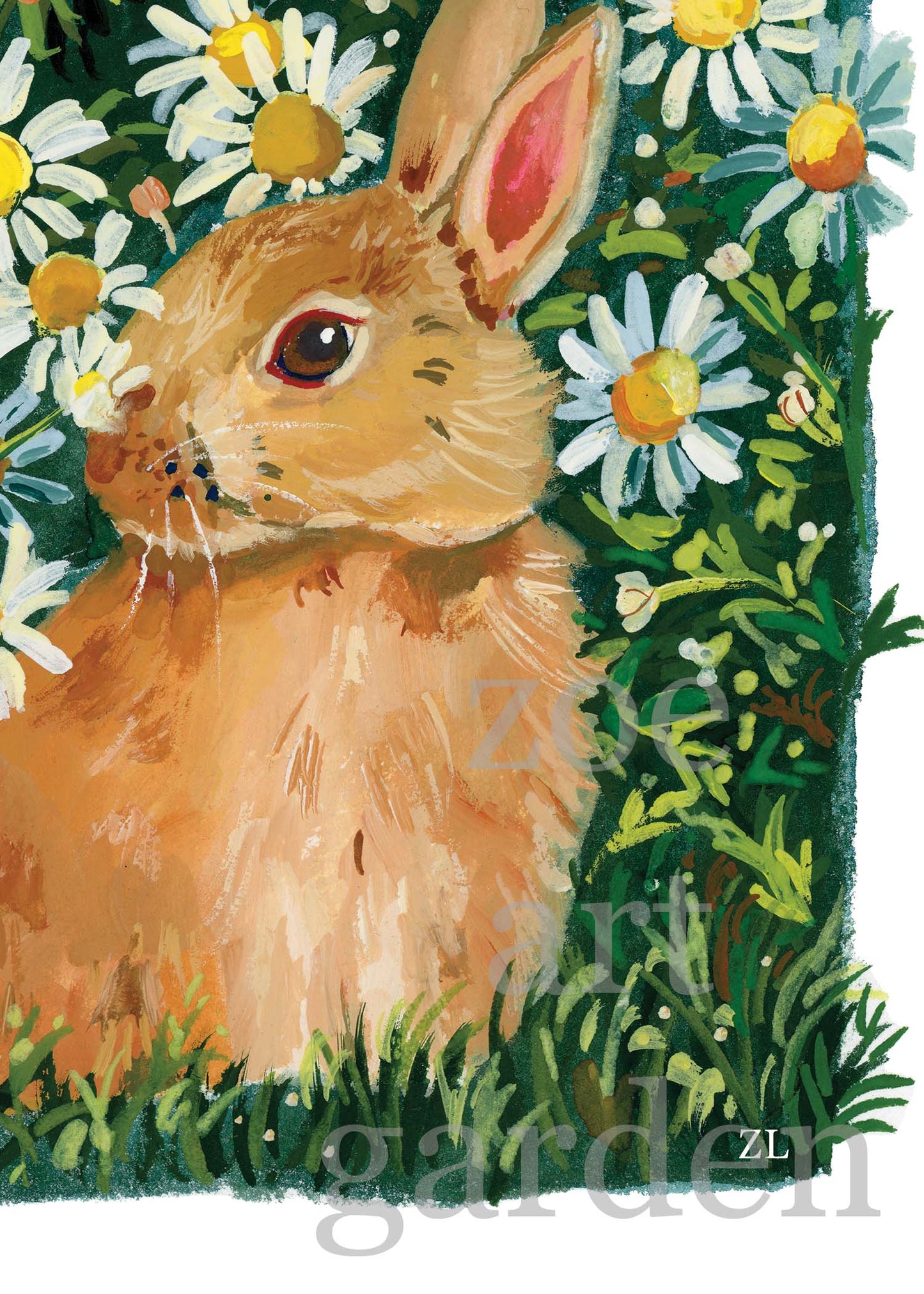 Daisy Meadow Bunny – Cute Rabbit Art Print