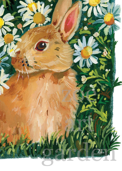Daisy Meadow Bunny – Cute Rabbit Art Print