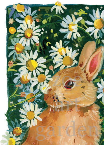 Daisy Meadow Bunny – Cute Rabbit Art Print