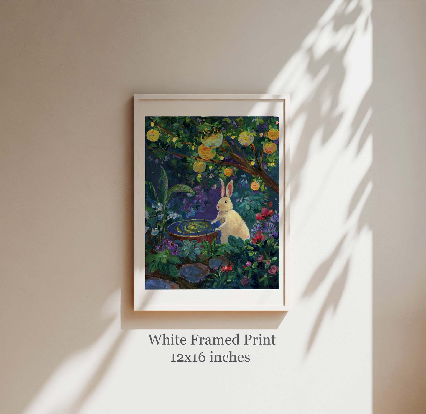Rabbit and lantern in garden- Rabbit Illustration Print by Zoe Art Garden