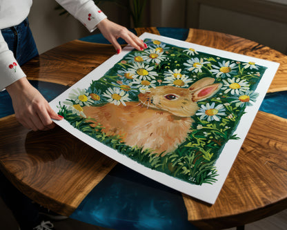 Daisy Meadow Bunny – Cute Rabbit Art Print