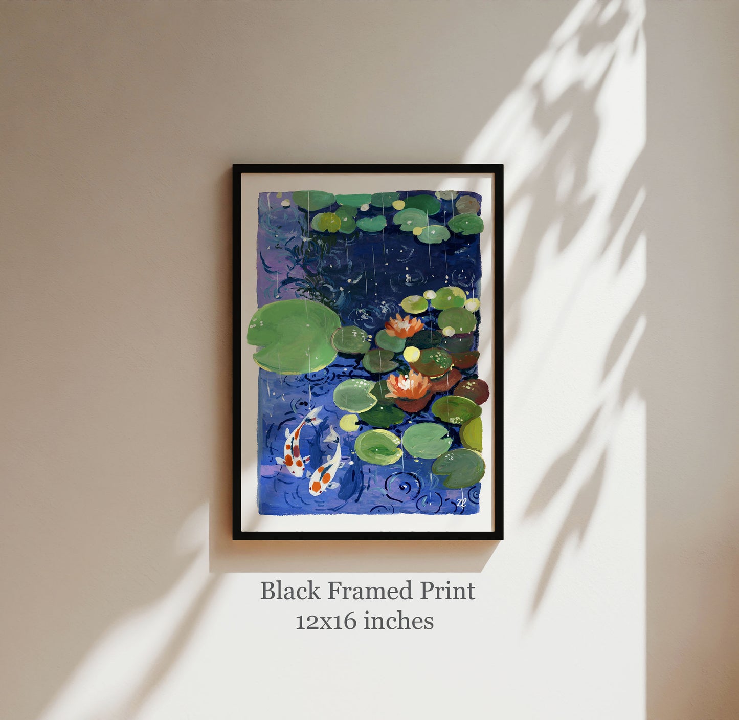 Zen series No.3- Water lilies in the rain- Gouache Art print