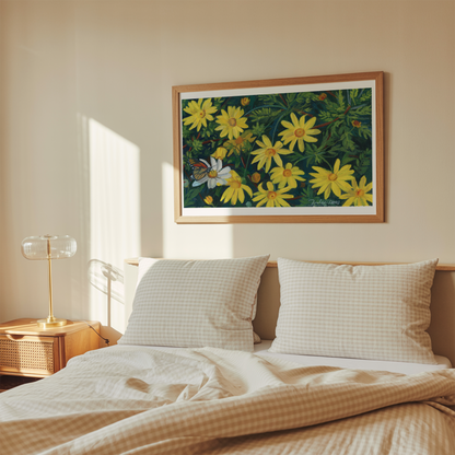 African Daisy Art Print, Monarch Butterfly Wall Art, Gouache Flower Painting