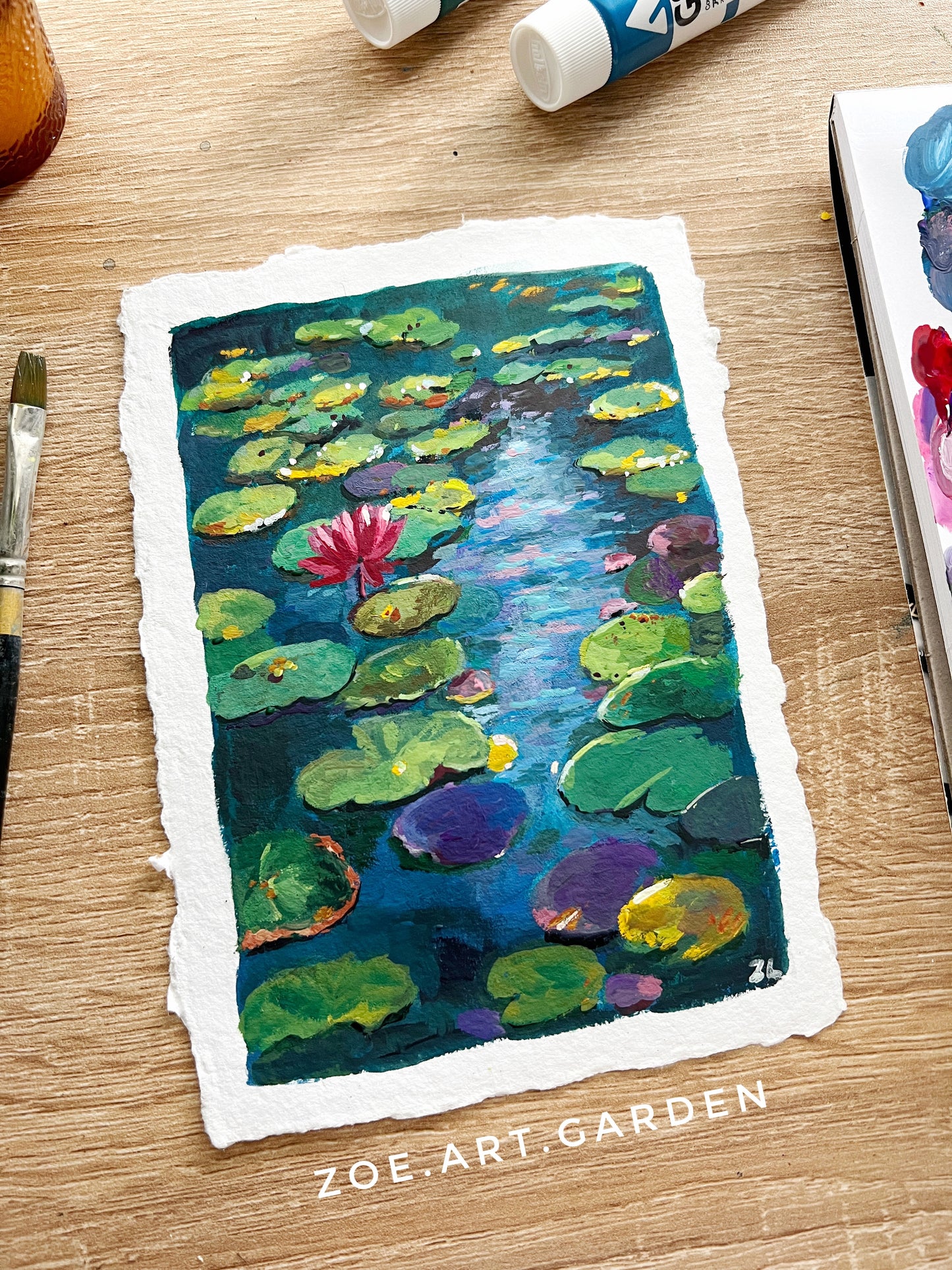 Water lily pond- Original Gouache painting