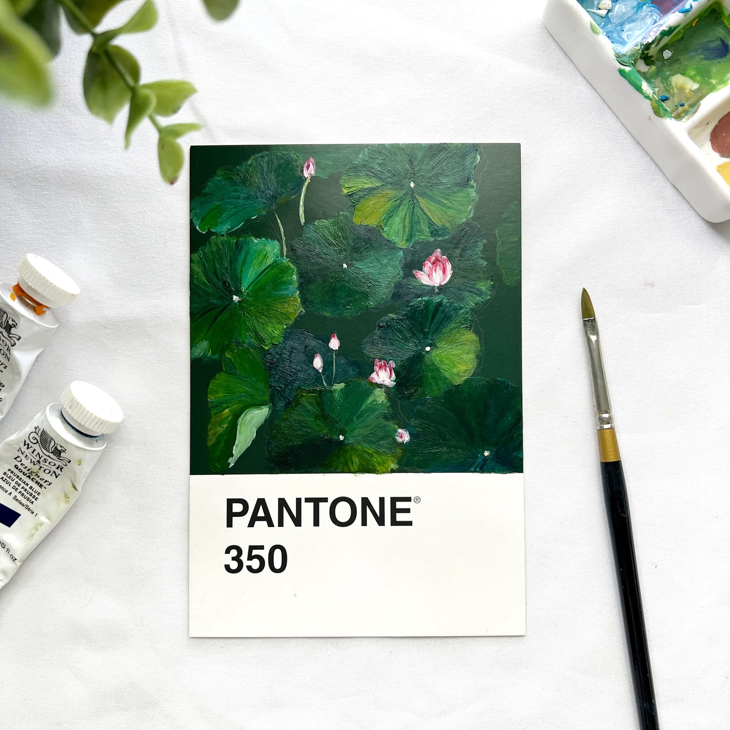 Original postcard art- Swatch color cards series- Calm lotus pond