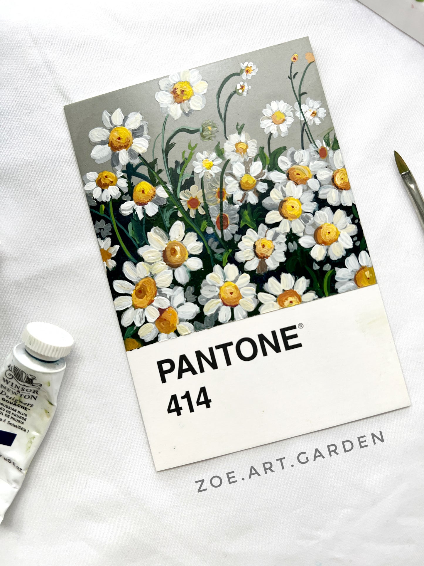 Original postcard art- Birth flowers series- Daisy painting