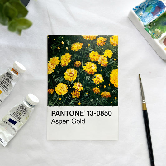 Original postcard art- Birth flowers series- Marigold painting