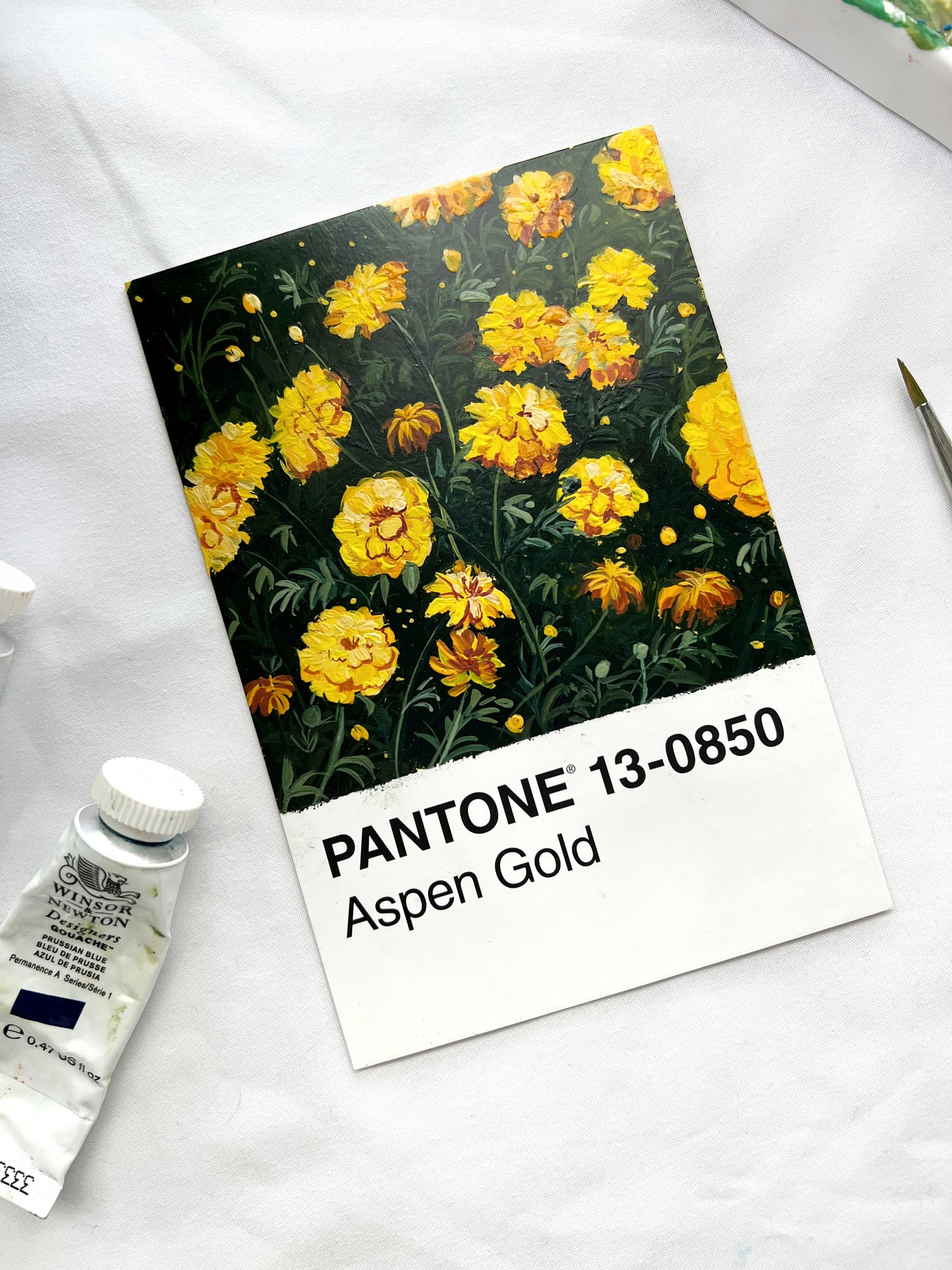 Original postcard art- Birth flowers series- Marigold painting