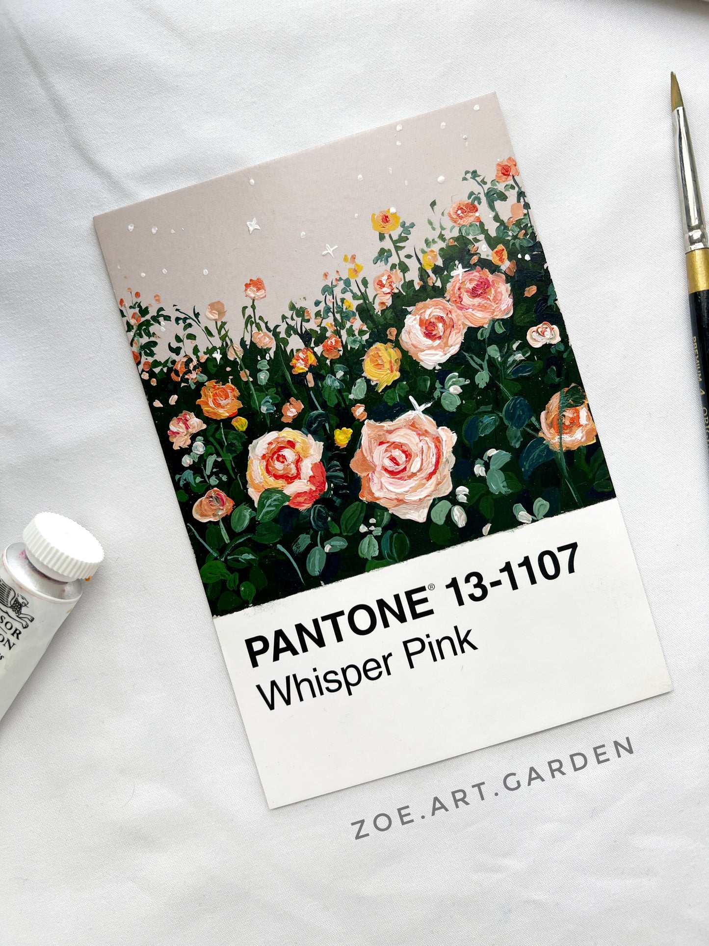Original postcard art- Birth flowers series- Rose painting