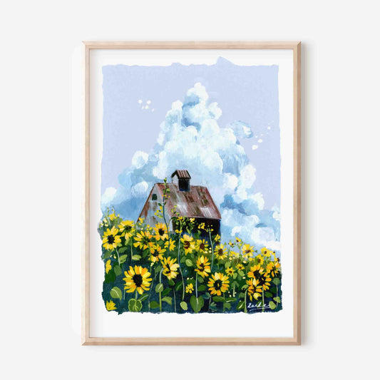 Sunflowers art- Gouache painting- Wall art decor