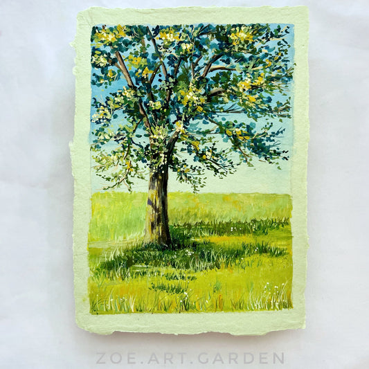 My Oak backyard tree- Original gouache painting