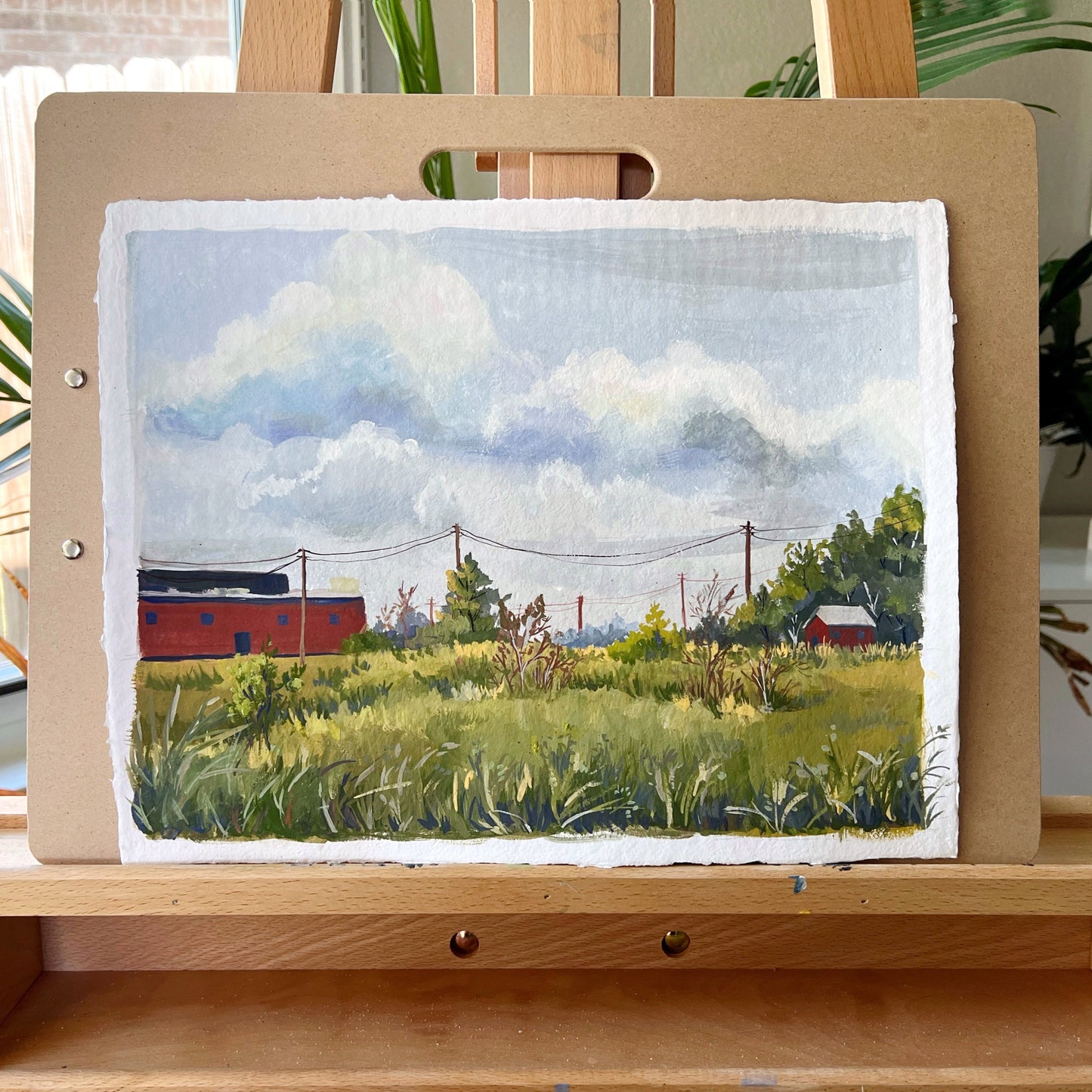 American Suburbs in the late summer- Original Gouache painting- Frame included